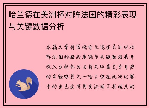 哈兰德在美洲杯对阵法国的精彩表现与关键数据分析
